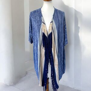 Ruby Rd. Aztec Colorful Open Fringe Waterfall Cardigan Sweater Southwest Boho 2X